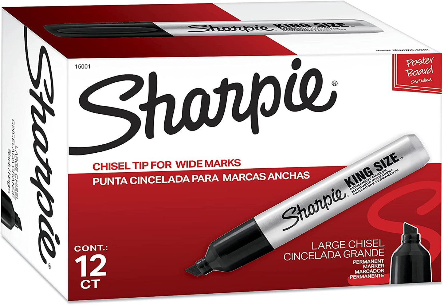 Sharpie King Size Permanent Markers | Chisel Tip Markers for Work & Industrial Use. 12 Count