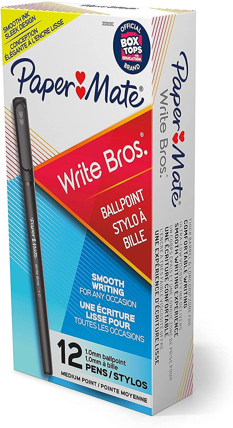 Paper Mate Write Bros Ballpoint Pens. Medium Point (1.0mm). Black. 12 Count each. Pack of 3 (36 Pack Total)