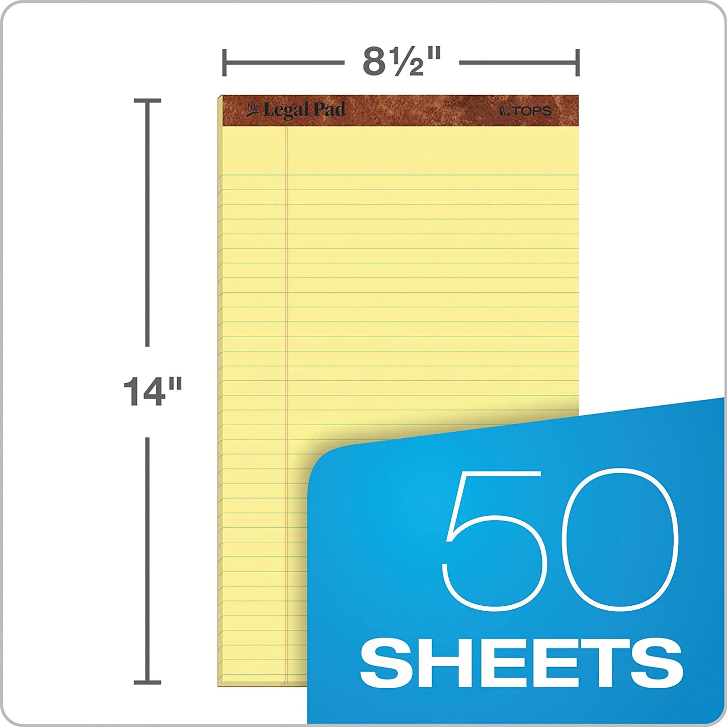 TOPS The Legal Pad Writing Pads, 8-1/2" x 14", Canary Paper, Legal Rule, 50 Sheets, 12 Pack (7572)
