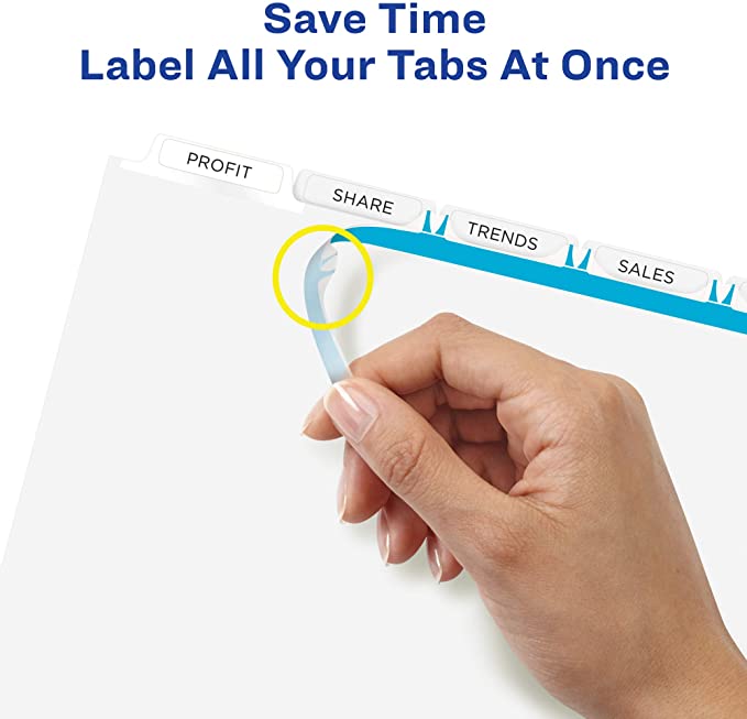 Avery 5 Tab Extra-Wide Dividers for 3 Ring Binder, Perfect for Use with Sheet Protectors, Easy Print & Apply Clear Label Strip, Index Maker Customizable White Tabs, 5 Sets (11440)