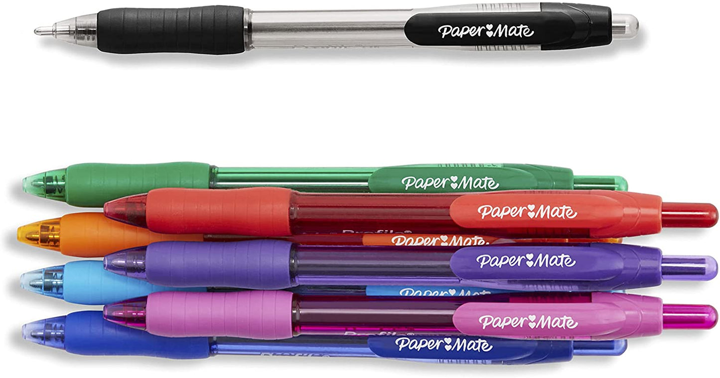 Paper Mate 1960662 Profile Retractable Ballpoint Pens, Assorted Colors, 8-Count