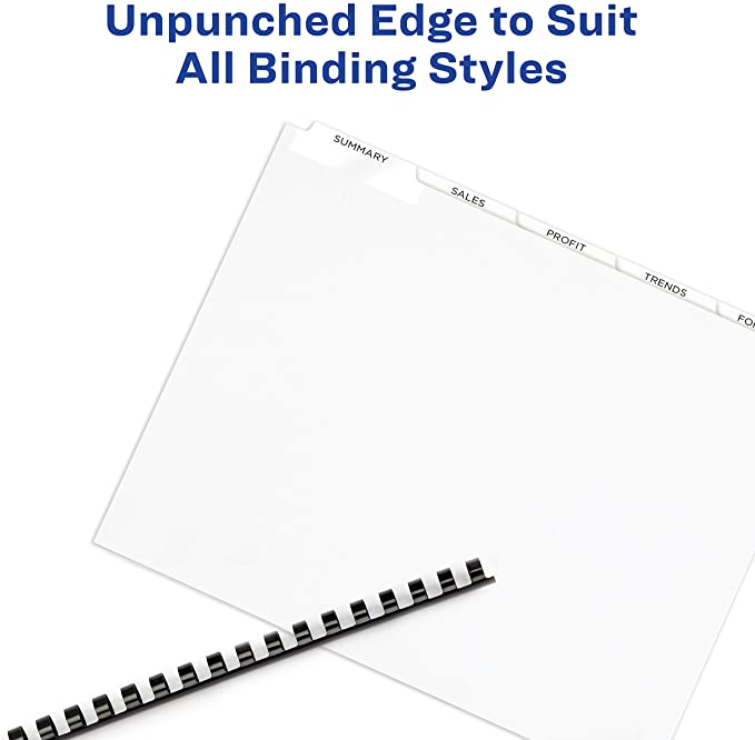 AVERY 5-Tab Unpunched Binder Dividers, Easy Print & Apply Clear Label Strip, Index Maker, White Tabs, 5 Sets (11431)