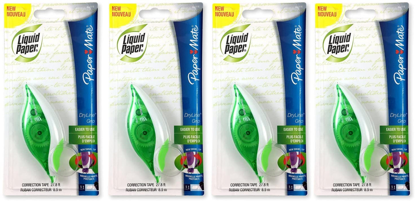 Paper Mate 660415 Liquid Paper DryLine Grip Correction Tape Dispenser. Pack of 4