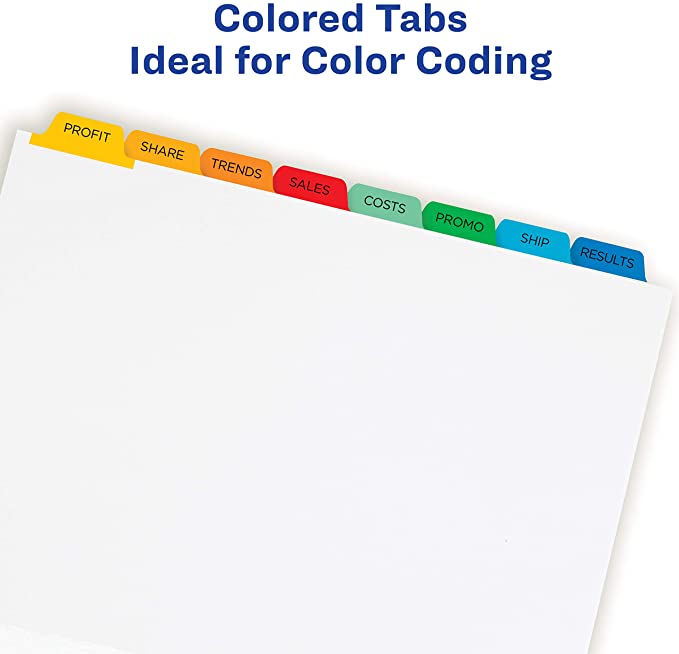 AVERY 8-Tab Binder Dividers, Easy Print & Apply Clear Label Strip, Index Maker, Multicolor Tabs, 5 Sets (11419)