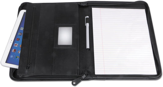 UNV32665 - Leather Textured Zippered PadFolio with Tablet Pocket