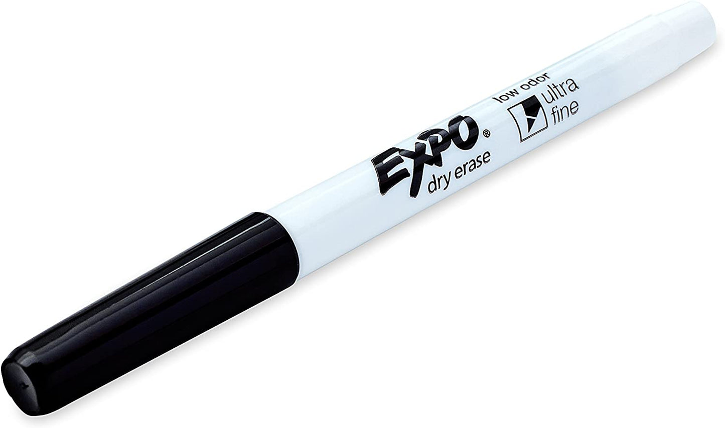 EXPO 1871774 Low-Odor Dry Erase Markers. Ultra Fine Tip. Black. 4 Count. Pack of 1