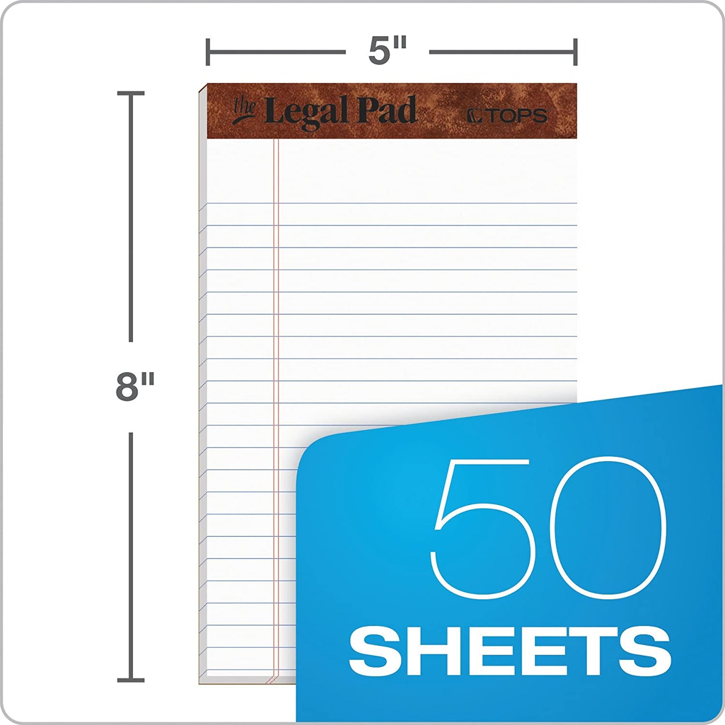 TOPS The Legal Pad Writing Pads, 5" x 8", Jr. Legal Rule, 50 Sheets, 12 Pack (7500)