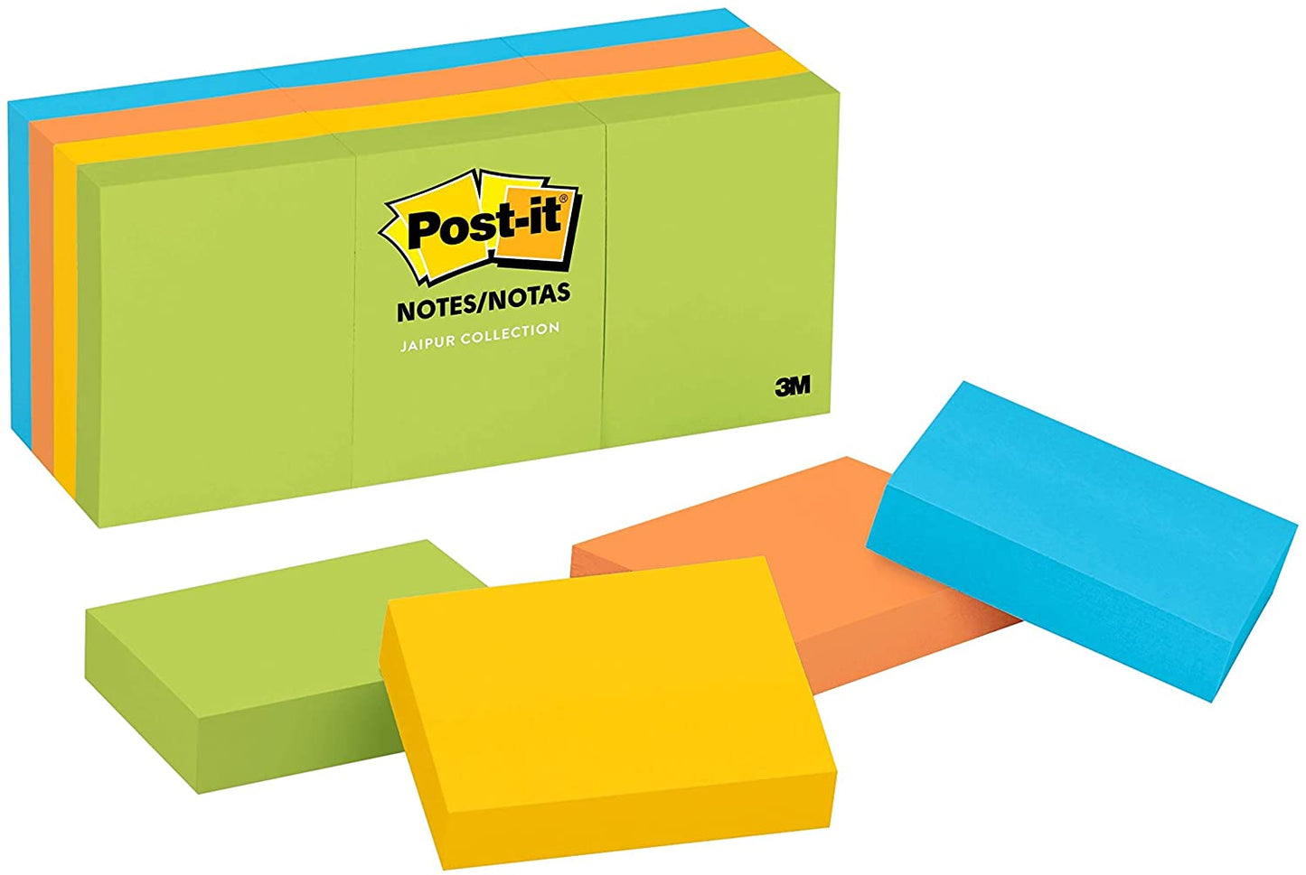 Post-it Mini Notes. 1.5x2 in. 12 Pads. America's #1 Favorite Sticky Notes. Jaipur Collection. Bold Colors (Green. Yellow. Orange. Purple. Blue). Clean Removal. Recyclable