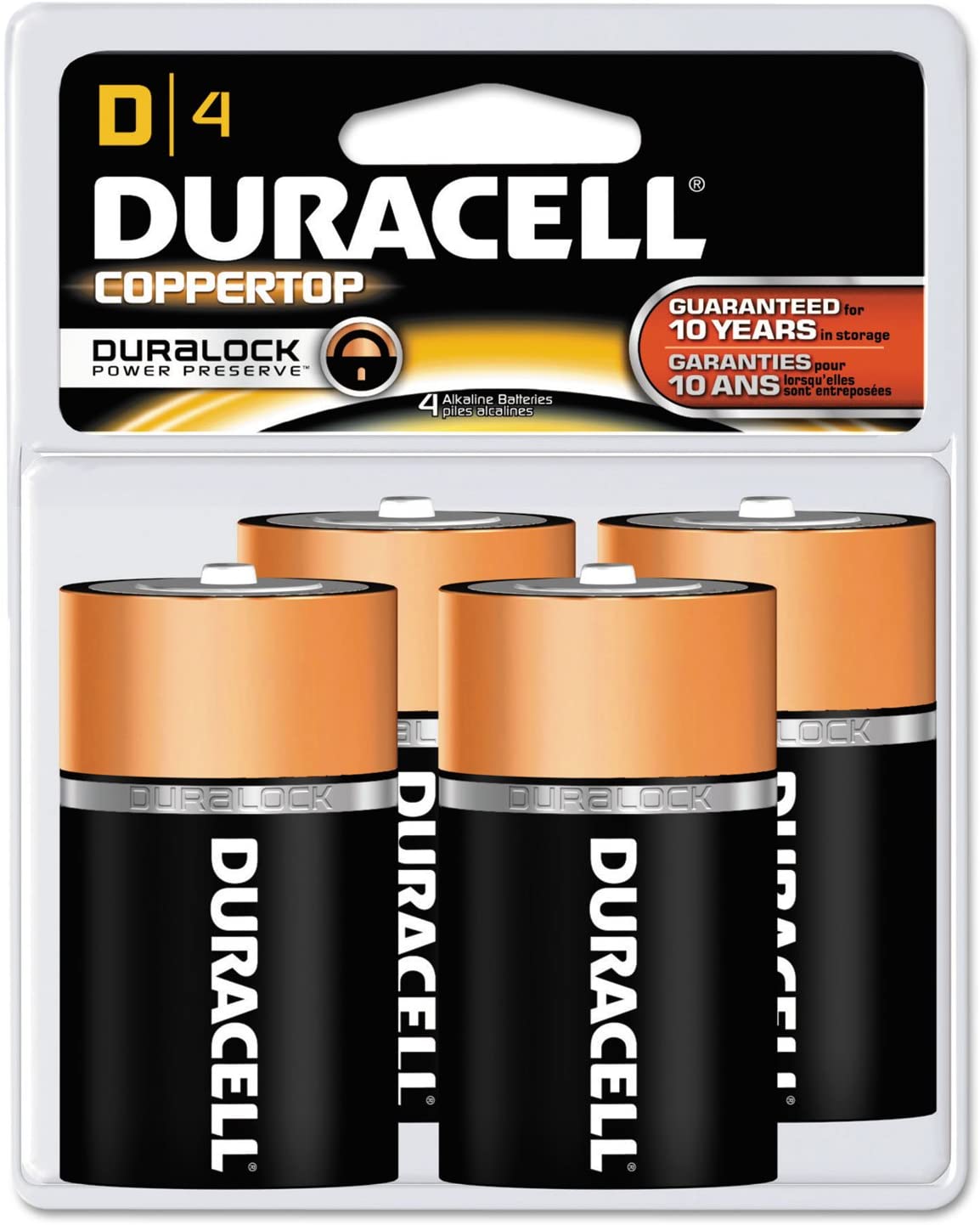 CopperTop Alkaline Batteries with Duralock Power Preserve Technology. D. 4/Pack