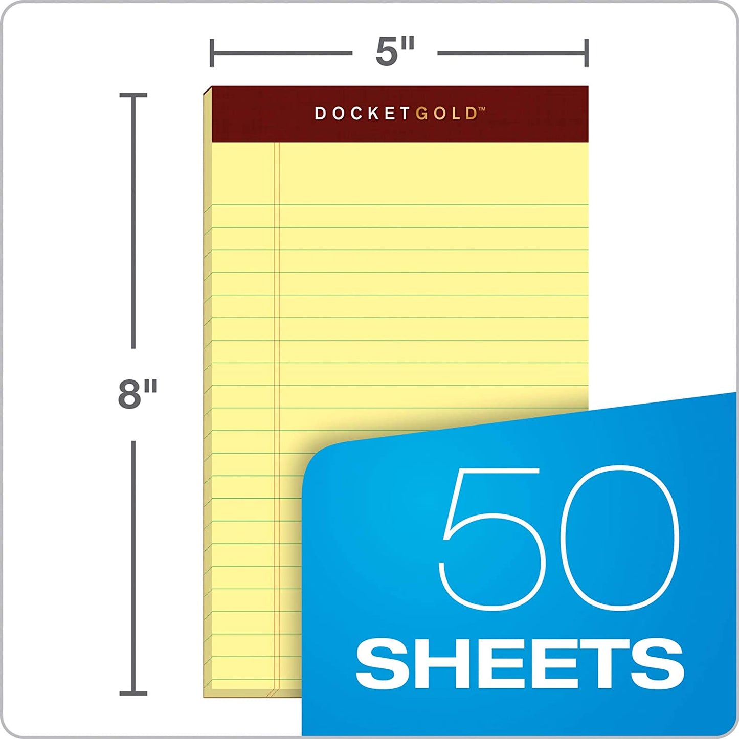 TOPS 63900 Docket Ruled Perforated Pads, Narrow Rule, 5 x 8, Canary, 50 Sheets (Pack of 12)