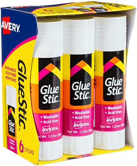 Avery Glue Stick White, Washable, Nontoxic, 1.27 oz. Permanent Glue Stic, 6pk (98073),Clear