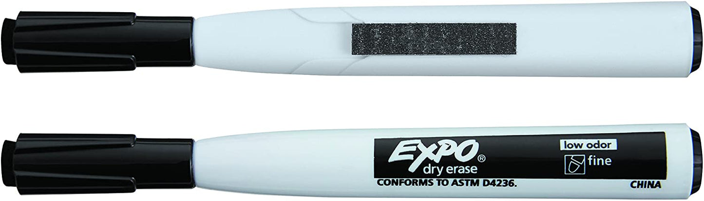 EXPO 1944745 Magnetic Dry Erase Markers with Eraser. Fine Tip. Black. 4-Count