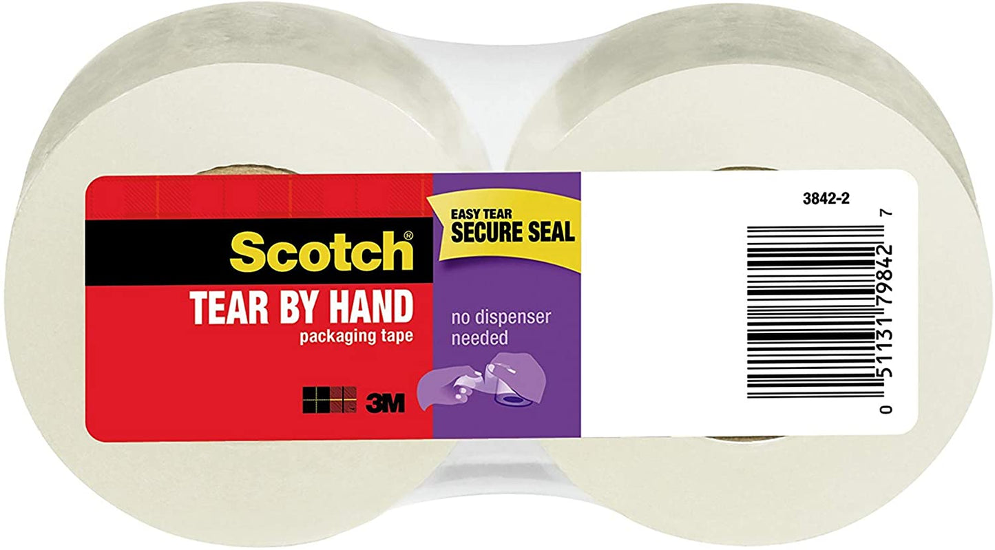 Scotch Tear-by-Hand Tape. 1.88 Inches x 50 Yards. 2-Pack (3842-2). Clear