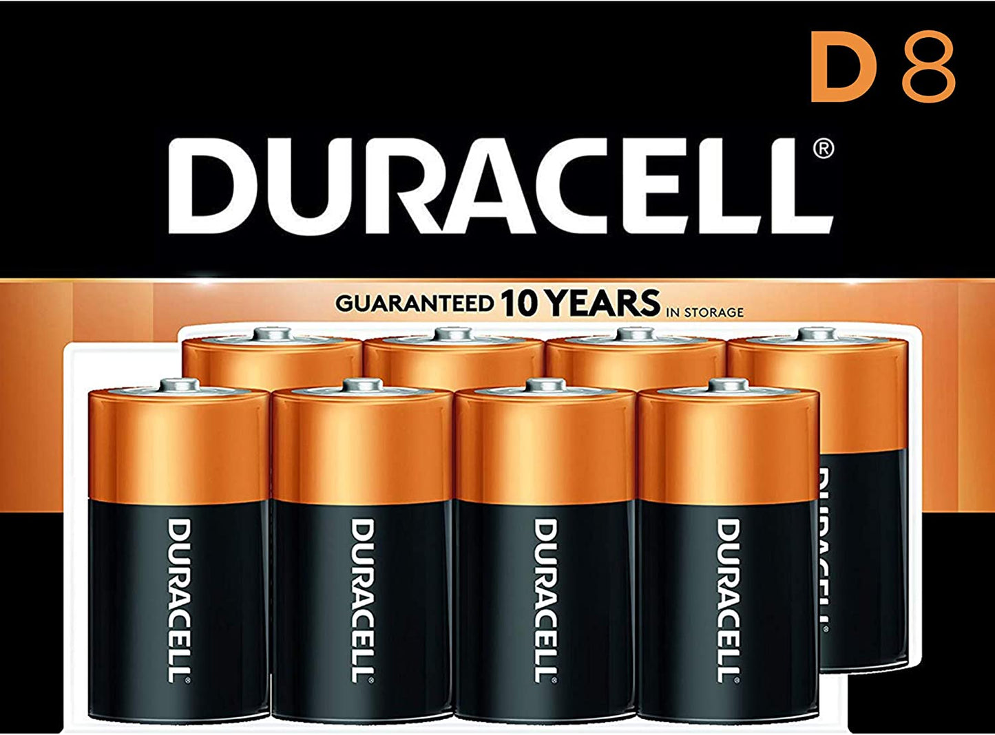 Duracell - CopperTop D Alkaline Batteries with Recloseable Package - Long Lasting. All-Purpose D Battery for Household and Business - 8 Count