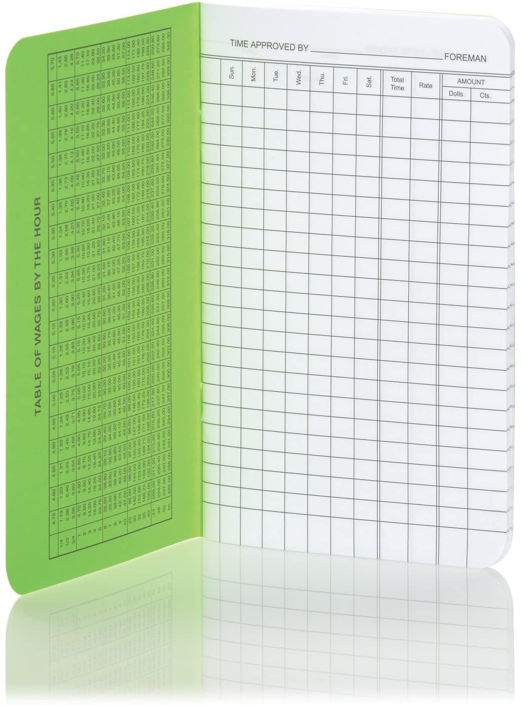 Wilson Jones Foreman's Pocket Size Employee Time Book, 4.13 x 6.75 Inches, 36 Pages, Green (WS802)