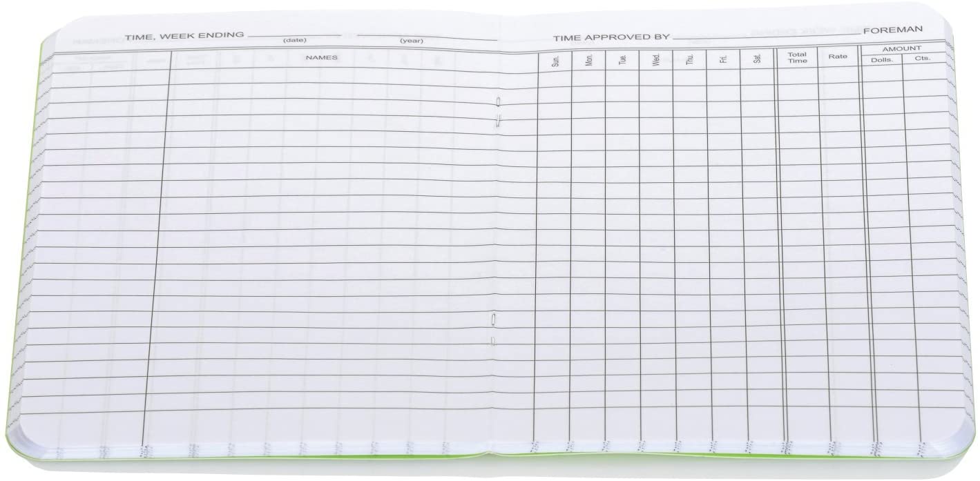 Wilson Jones Foreman's Pocket Size Employee Time Book, 4.13 x 6.75 Inches, 36 Pages, Green (WS802)
