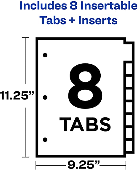 Avery 11223 Insertable Big Tab Dividers. 8-Tab. 11 1/8 x 9 1/4