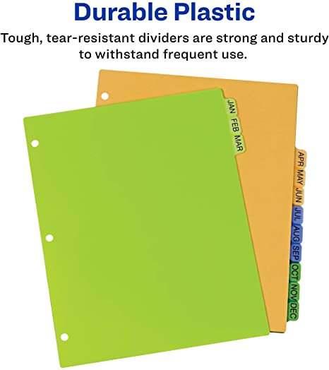 Avery 11331 Preprinted Plastic Tab Dividers, 12-Tab, Letter