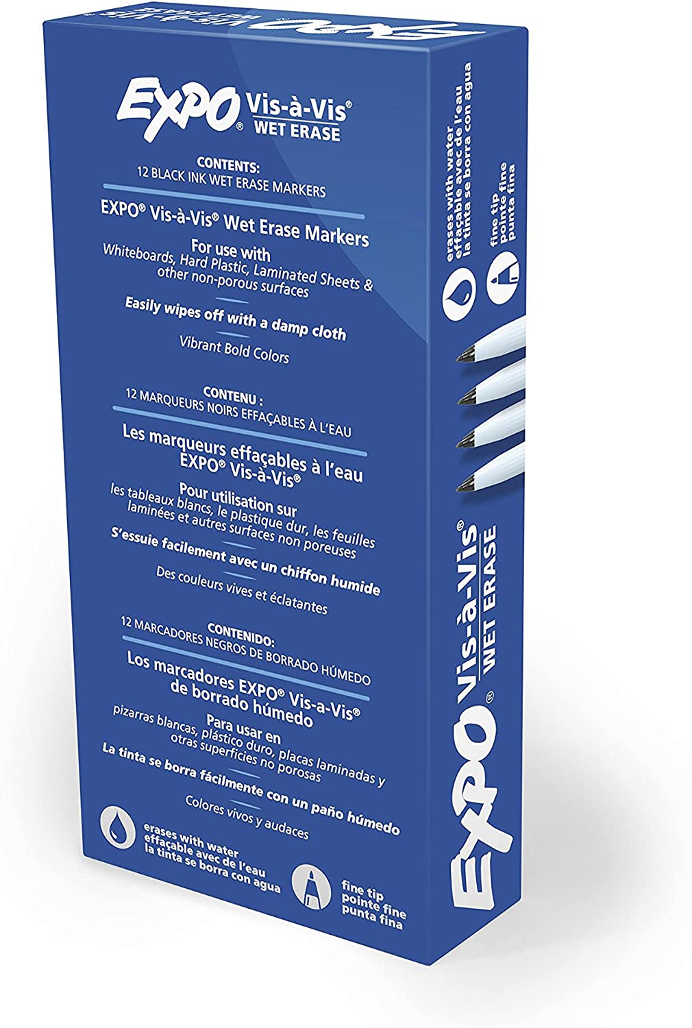 Expo 16001 Vis-A-Vis Wet Erase Markers - for Use on Overhead Projectors, Transparencies and Laminated Calendars - Fine Point, Pack of 12 Markers,Black