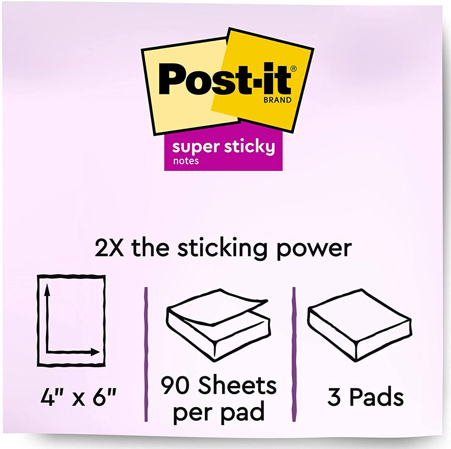Post-it Super Sticky Notes. 4x6 in. 3 Pads. 2x the Sticking Power. Marrakesh Collection. Primary Colors (Red. Yellow. Green. Blue. Purple). Recyclable(660-3SSAN)