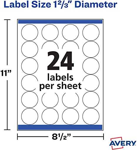 Avery White High Visibility Round Labels with Sure Feed. Permanent. 1-2/3". 2 Pack. 1.200 Labels Total (32135)