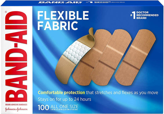 Band-Aid Adhesive Bandages. Flexible Fabric. All One Size 1" X 3" . 100 Count (Pack of 2)