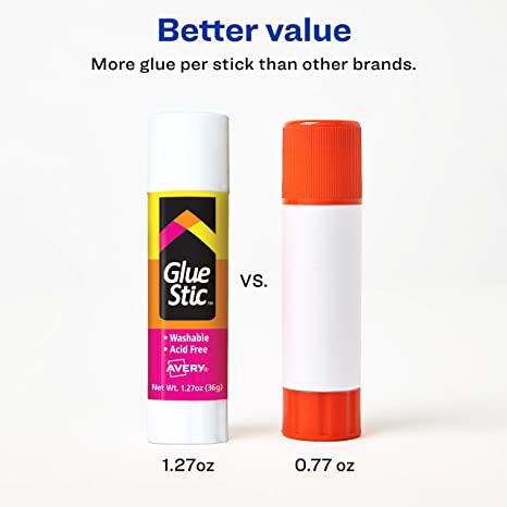 Avery Glue Stick White, Washable, Nontoxic, 1.27 oz. Permanent Glue Stic, 6pk (98073),Clear