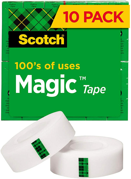 Scotch Magic Tape. 10 Rolls. Numerous Applications. Invisible. Engineered for Repairing. 3/4 x 1000 Inches. Boxed (810P10K)