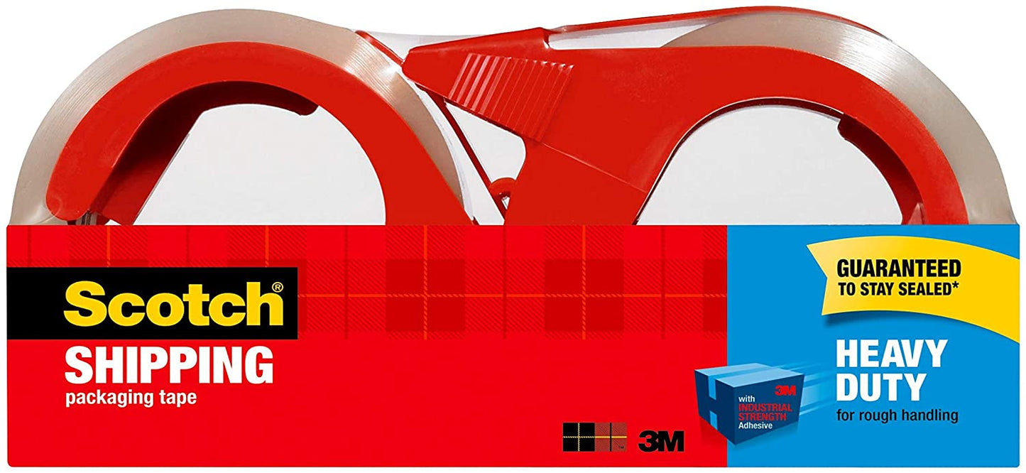 Scotch Heavy Duty Packaging Tape. 1.88" x 54.6 yd. Designed for Packing. Shipping and Mailing. Strong Seal on All Box Types. 3" Core. Clear. 2 Dispensered Rolls (3850-2RD)