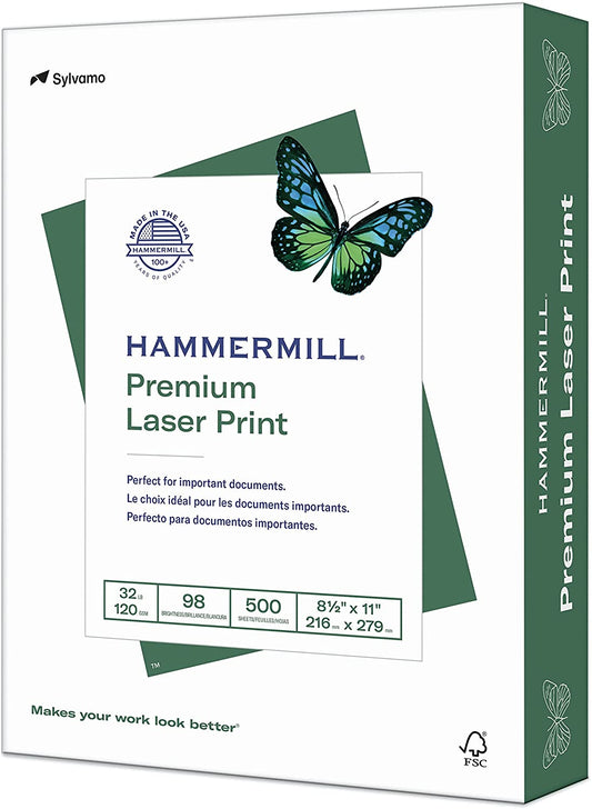 Hammermill Printer Paper, Premium Laser Print 32 lb, 8.5 x 11-1 Ream (500 Sheets) - 98 Bright, Made in the USA, 104646R
