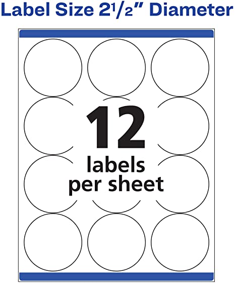 Avery High Visibility 2.5" Round Labels with Sure Feed for Laser Printers - 300 White Labels (5294)