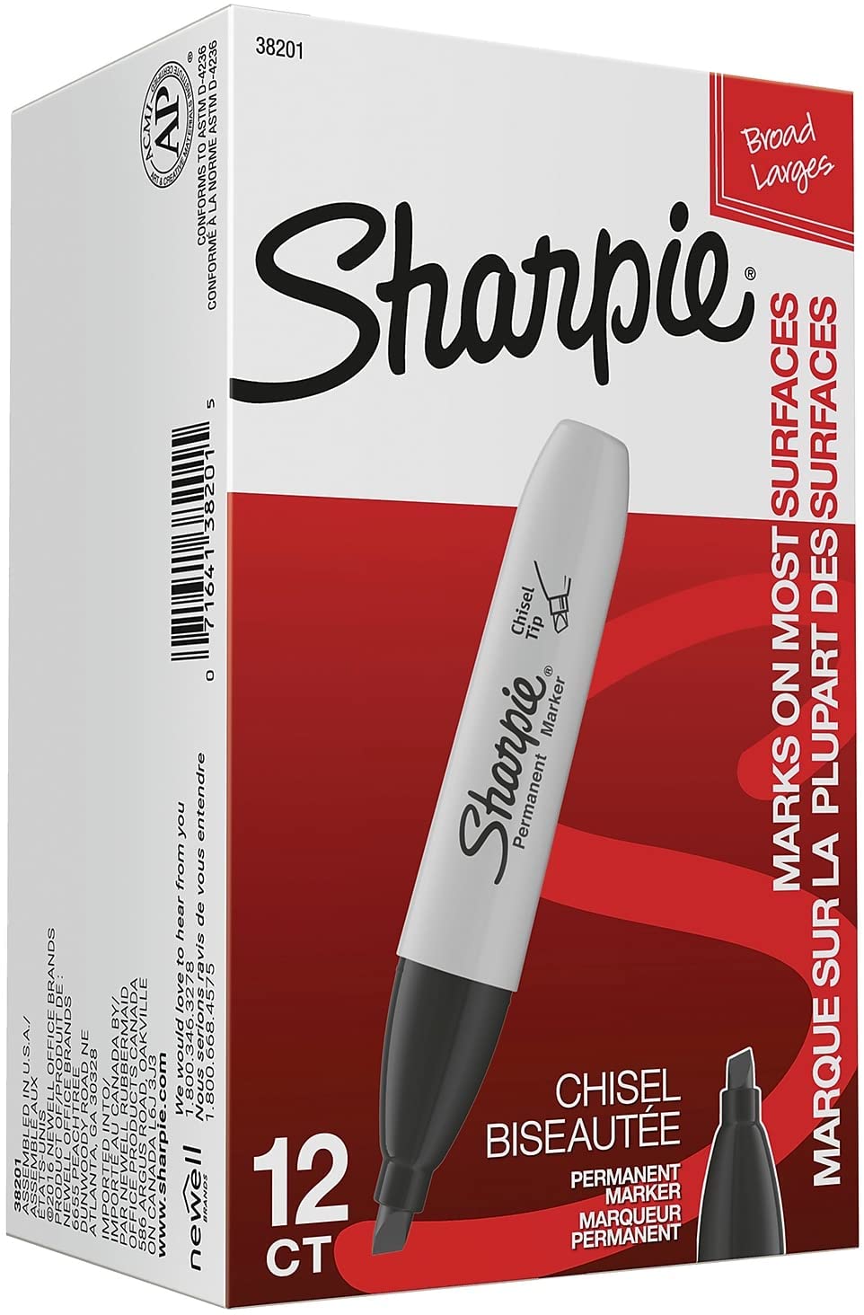 Sharpie 38201 Permanent Marker 5.3Mm Chisel Tip Black Dozen