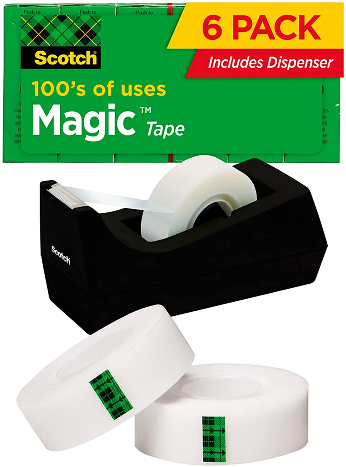 Scotch Magic Tape. 6 Rolls with Dispenser. Numerous Applications. Invisible. Engineered for Repairing. 3/4 x 1000 Inches. Boxed (810K6C38)