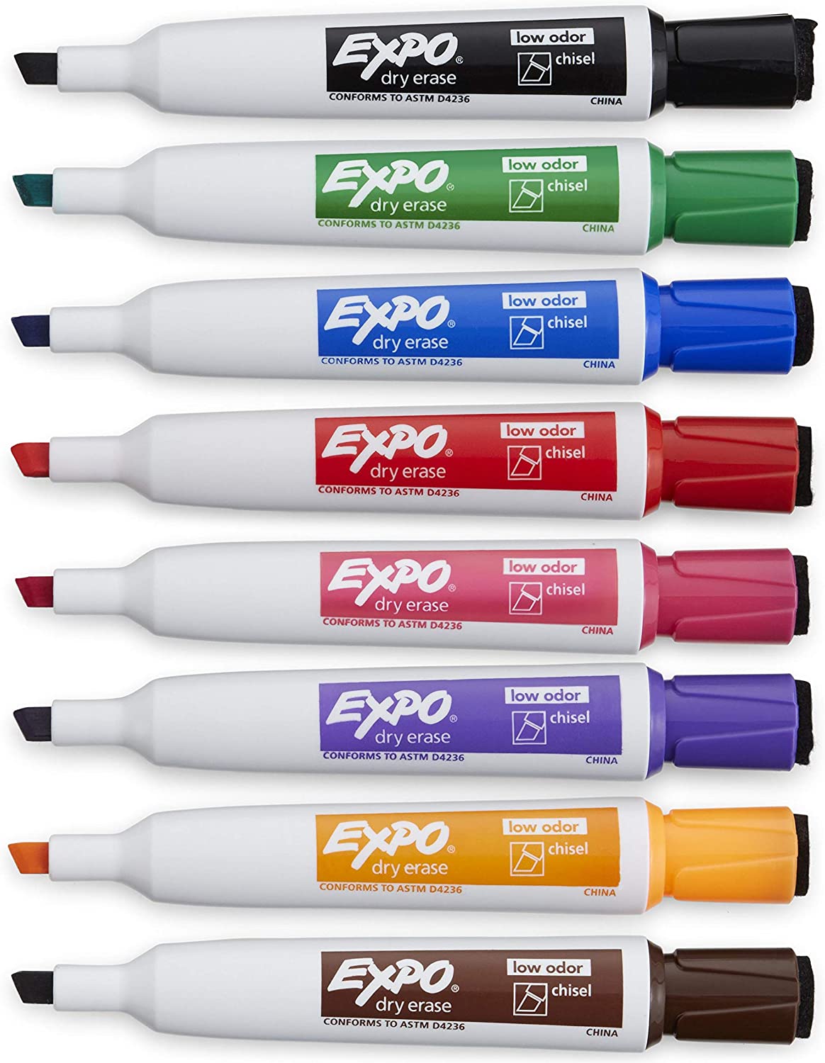 EXPO Magnetic Dry Erase Markers with Eraser, Chisel Tip, Assorted Colors, 8-Count