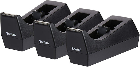 Scotch Desktop Tape Dispenser. 3-Pack. Weighted. Non-Skid Base. Black. Made of 100% Recycled Plastic (C-38-3PK-SIOC)