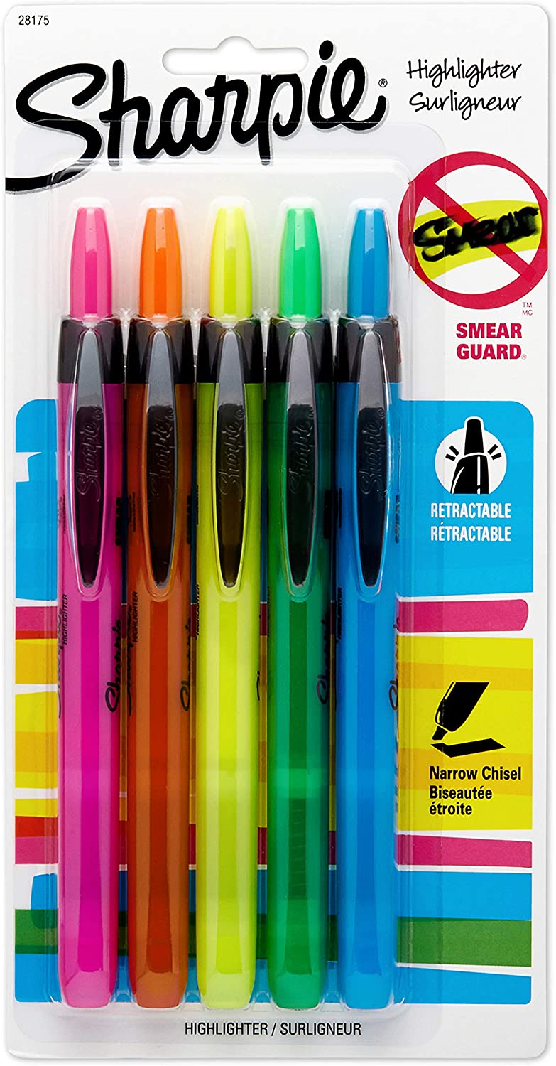 Sharpie Accent Retractable Assorted 5 Pack