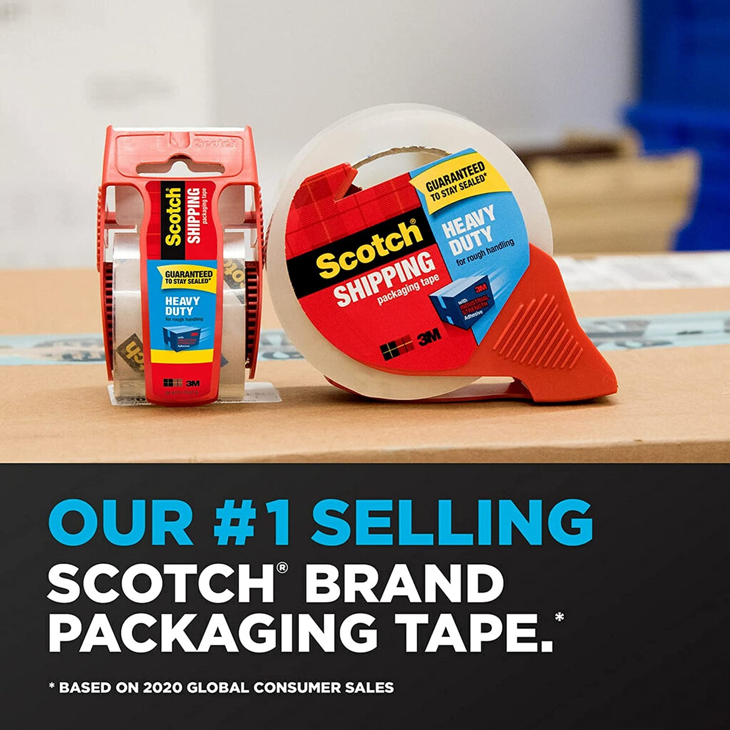 Scotch Heavy Duty Packaging Tape. 1.88" x 54.6 yd. Designed for Packing. Shipping and Mailing. Strong Seal on All Box Types. 3" Core. Clear. 2 Dispensered Rolls (3850-2RD)