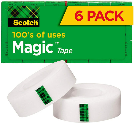Scotch Magic Tape. 6 Rolls. Numerous Applications. Invisible. Engineered for Repairing. 3/4 x 1000 Inches. Boxed (810K6)