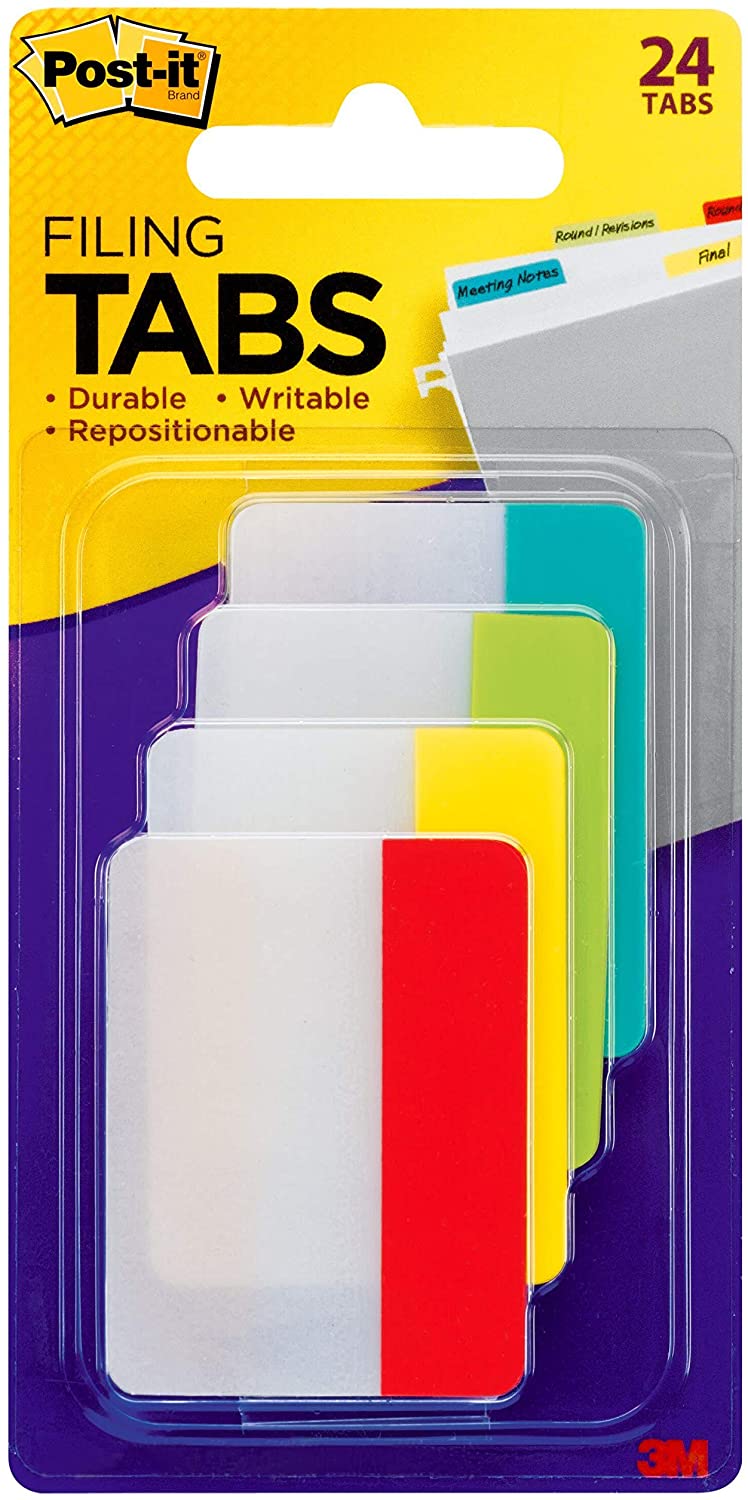 Post-it Tabs. 2 inch Solid. Assorted Primary Colors. 6/Color. 4 Colors. 24/Pk (686-ALYR)