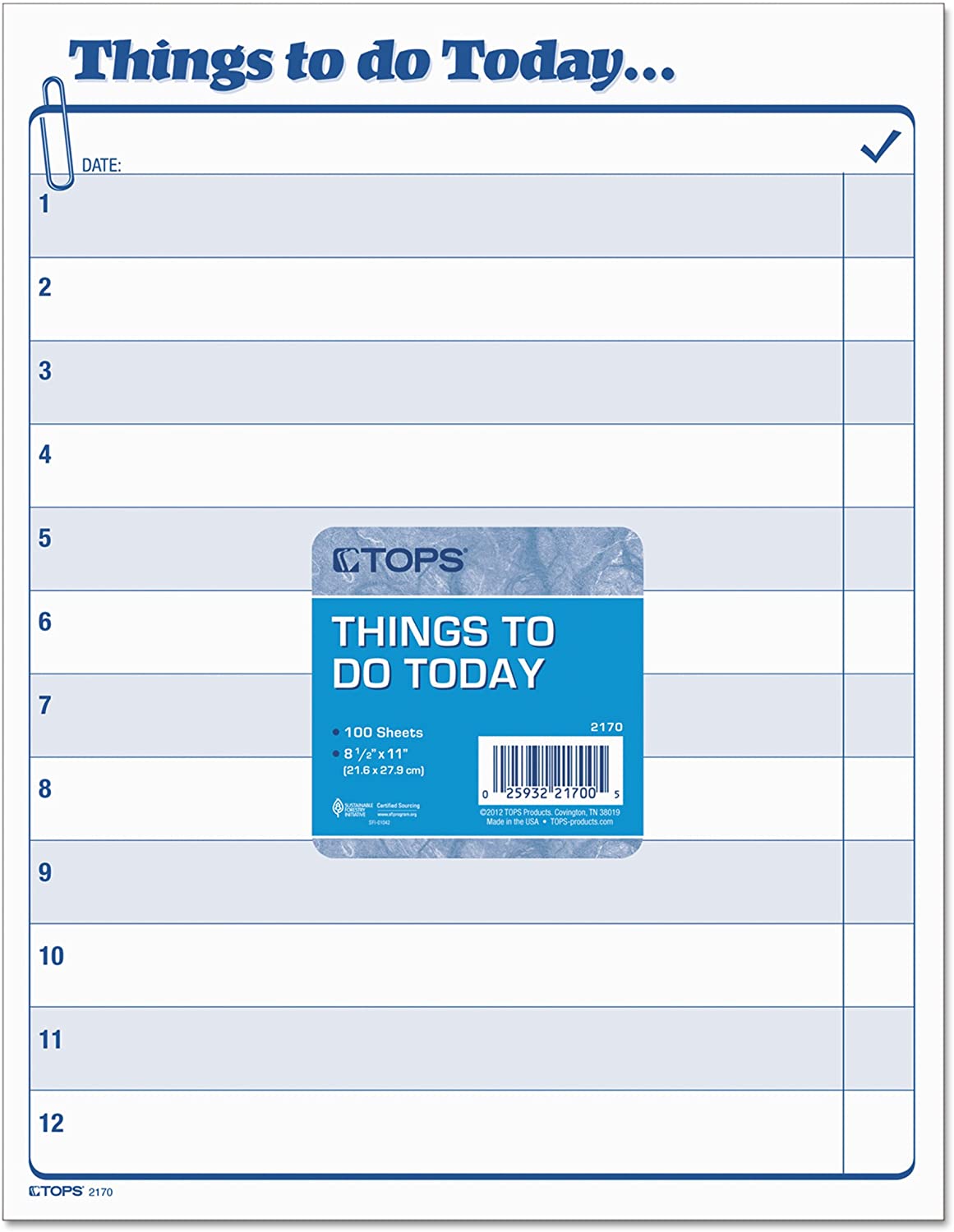 TOPS Daily Agenda Things to Do Today Pad, 8.5 x 11 Inches, 100-Sheet Pad (2170)