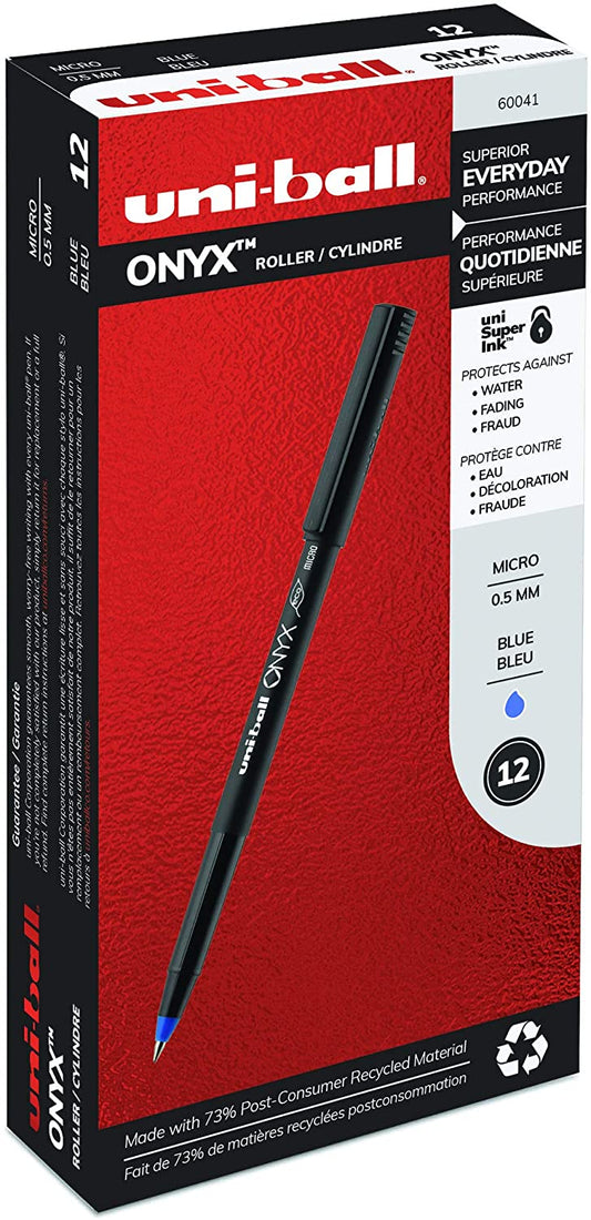 uni-ball ONYX Rollerball Pen, Micro Point (0.5mm), Blue, 12 Count (60041)
