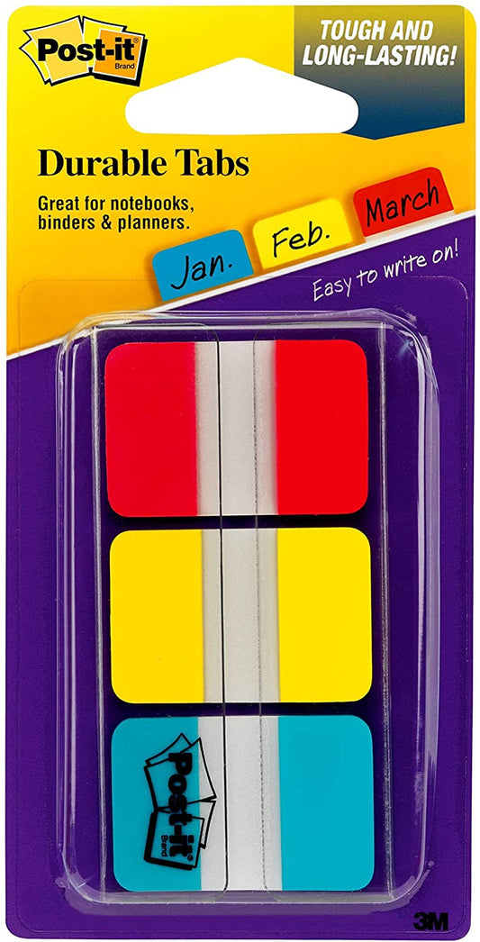 Post-it Tabs. 1 in. Solid. Red. Yellow. Blue. 22 Tabs/Color. 66 Tabs/On-The-Go Dispenser (686-RYB)