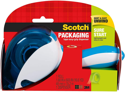 Scotch Sure Start Shipping Packaging Tape, 1.88" x 16.67 yd, Easy Start Every Time, 1 Roll with Dispenser (DP-1000)