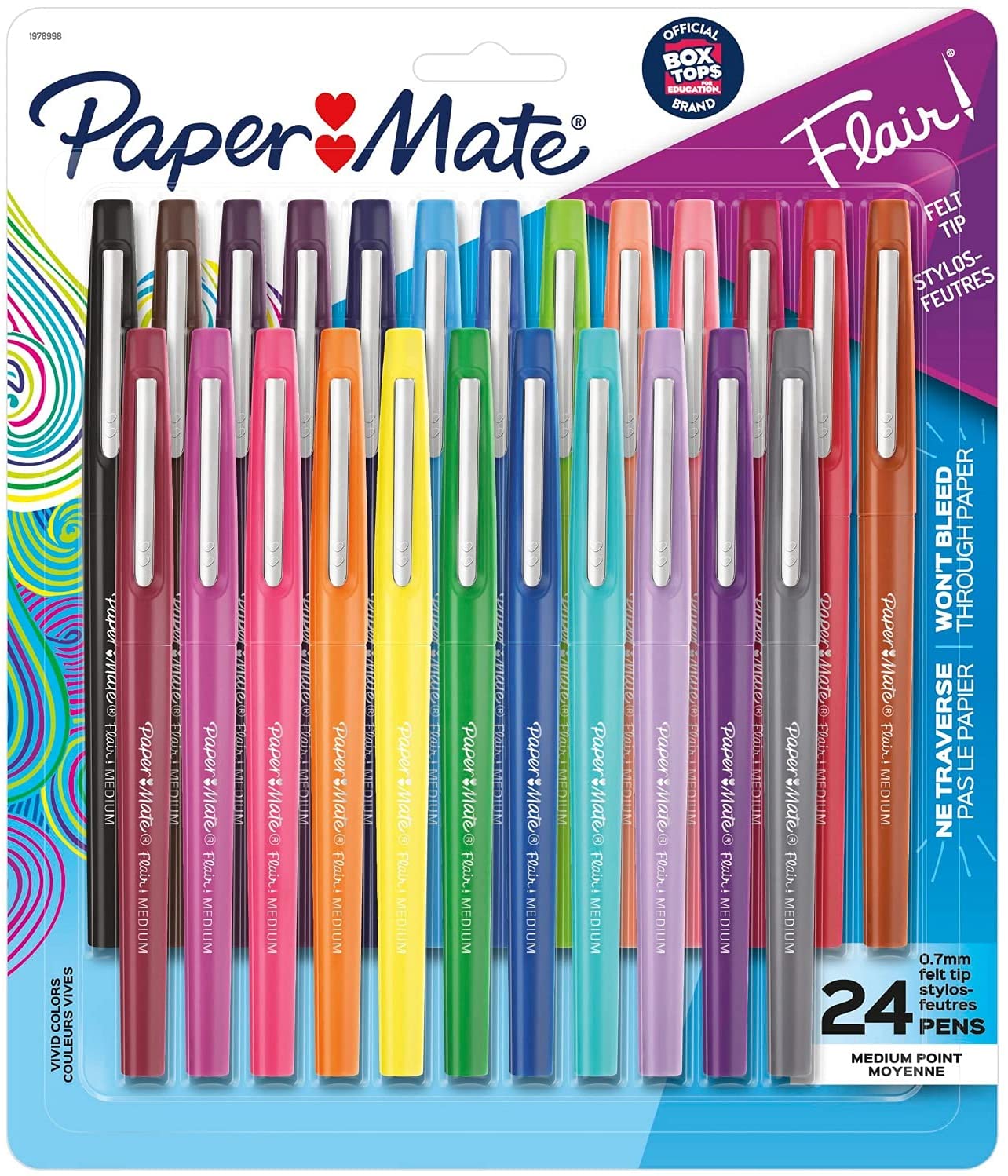 Paper Mate Flair Felt Tip Pens | Medium Point 0.7 Millimeter Marker Pens | School Supplies for Teachers & Students | Assorted Fashion Colors, 12 Count