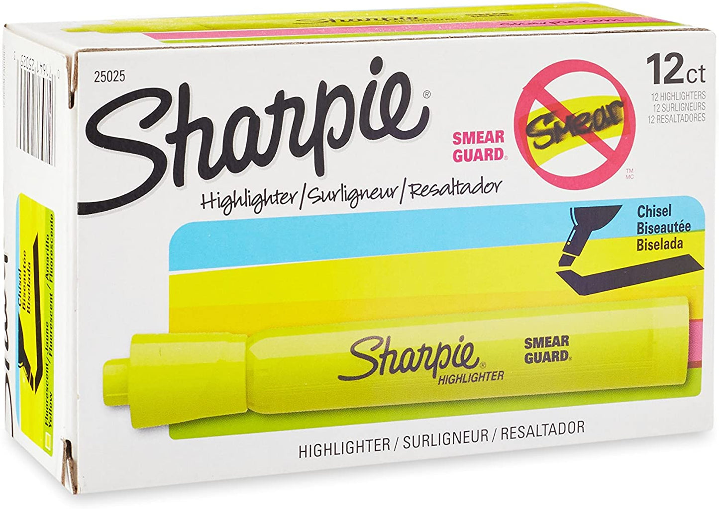 Sharpie 25025 Accent Tank Style Highlighter Chisel Tip Fluorescent Yellow Dozen