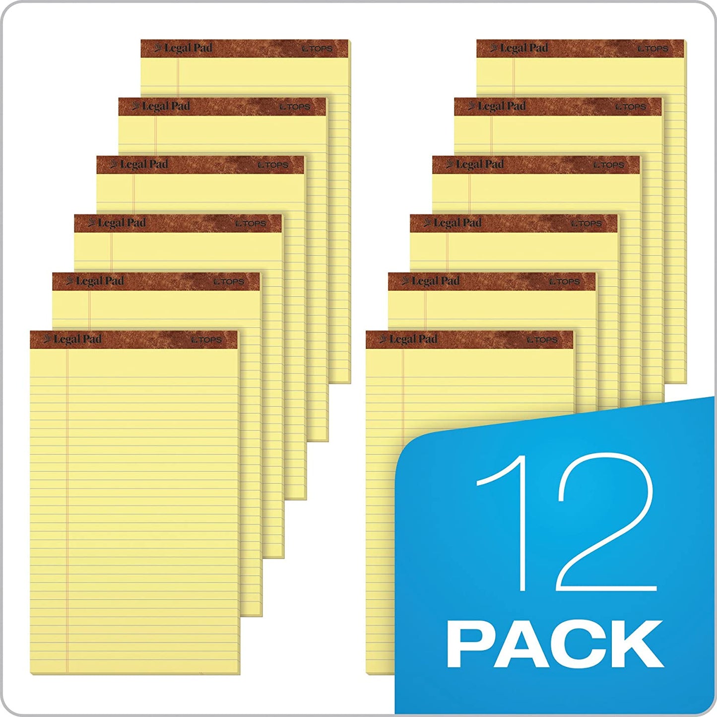 TOPS The Legal Pad Writing Pads, 8-1/2" x 14", Canary Paper, Legal Rule, 50 Sheets, 12 Pack (7572)