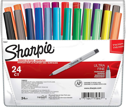 Sharpie 75847 Permanent Markers. Ultra Fine Point. Assorted Colors. 24-Count