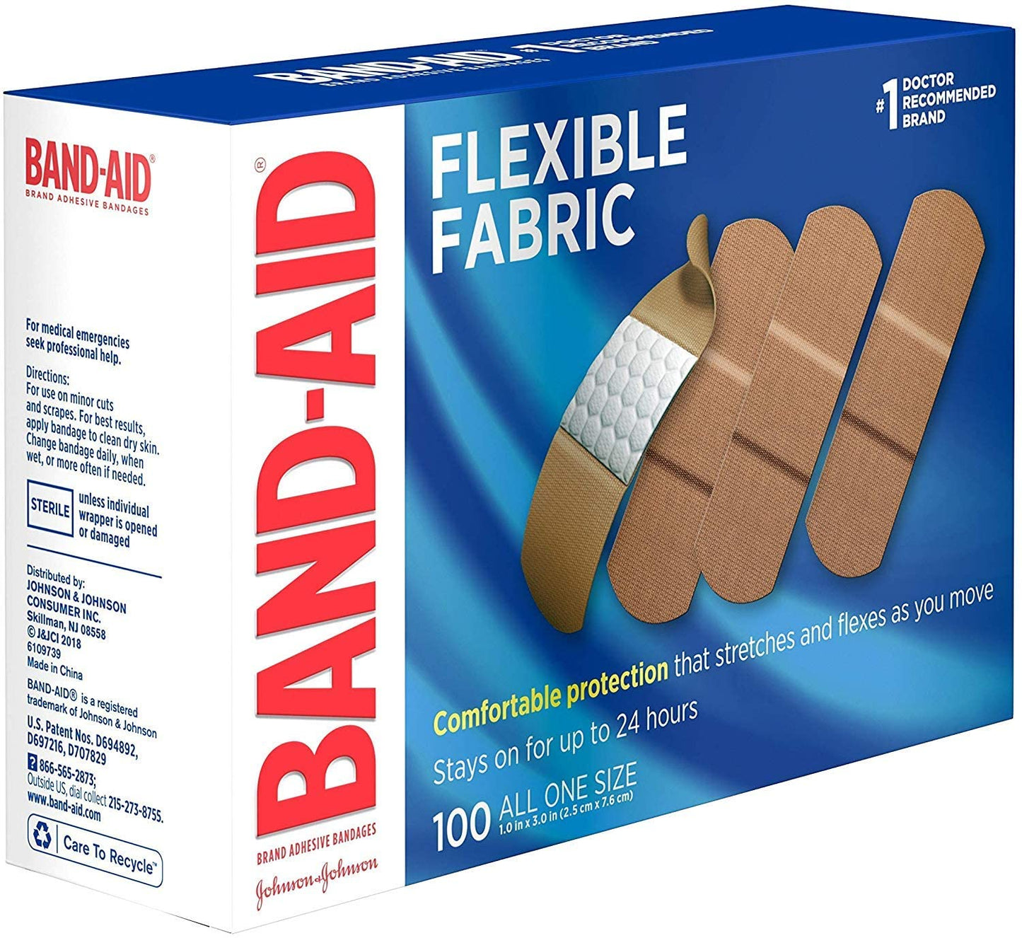 BAND-AID 4444 Flexible Fabric Adhesive Bandages. 1-Inch x 3-Inch. 100/Box