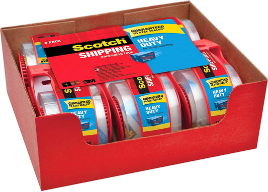 Scotch Heavy Duty Packaging Tape. 1.88" x 22.2 yd. Designed for Packing. Shipping and Mailing. Strong Seal on All Box Types. 1.5" Core. Clear. 6 Rolls with Dispenser (142-6)