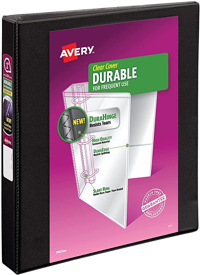 Avery Durable View 3 Ring Binder, 1 Inch Slant Rings, 1 Black Binder (17011)